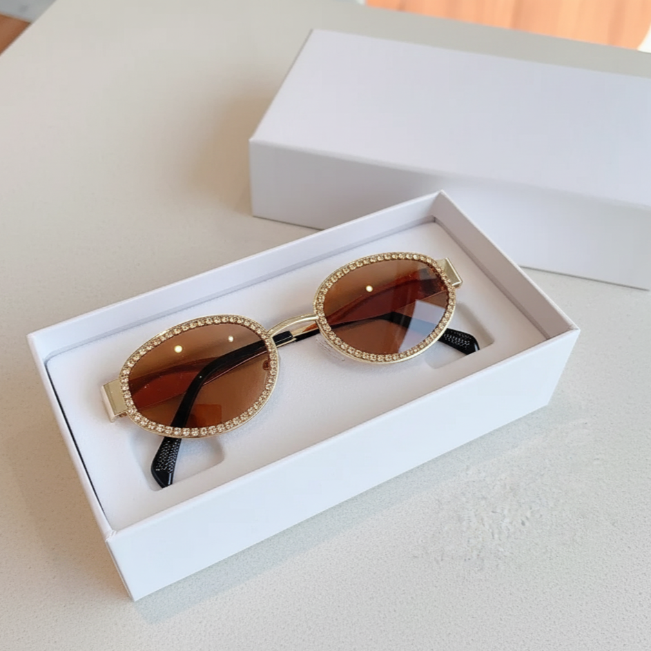 Rhinestones Decor Oval Sunglasses
