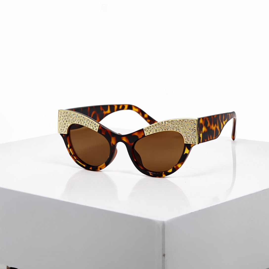 UV400 Rhinestone Trim Cat-Eye Sunglasses