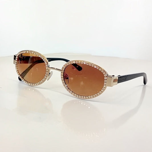 Rhinestones Decor Oval Sunglasses